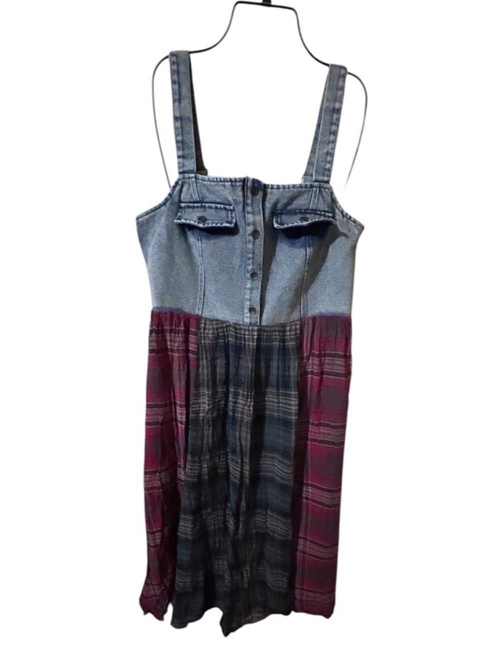 Oddi Large Denim Bodice Plaid Midi Dress - Blue and Red NWOT - Picture 5 of 9